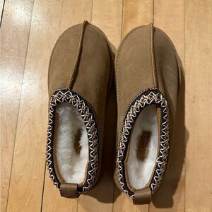 Project Cloud Brown Slippers/Clogs with Patterned Trim